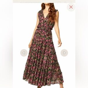 Misa Los Angeles Pink Tiered Maxi Dress V-Neck Sleeveless